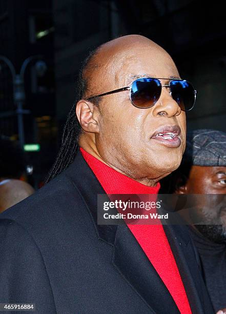 Stevie Wonder leaves the "Late Show with David Letterman" at Ed Sullivan Theater on March 11, 2015 in New York City.