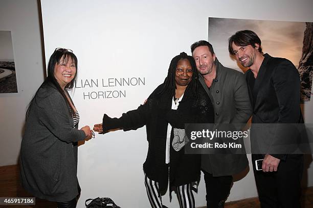 May Pang, Whoopi Goldberg, Julian Lennon and Emmanuel Fremin attend Julian Lennon's "Horizon" Exhibition Opening at Emmanuel Fremin Gallery on March...