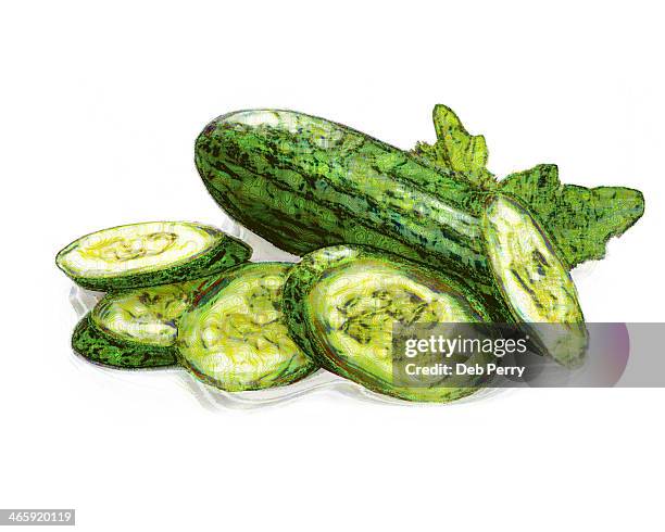 cucumbers - cucumber slices white background stock illustrations