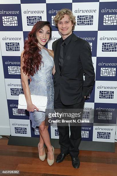Olympic Gold Medal ice dancing champions Meryl Davis and Charlie White arrive for the Airweave Soho Store Opening at Airweave on March 11, 2015 in...
