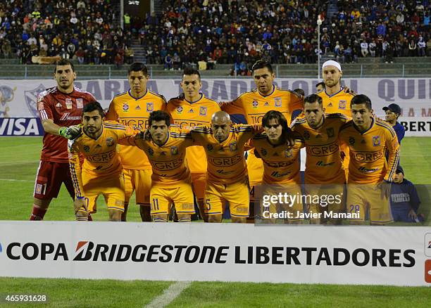 Players of Tigres pose prior a match between San Jose Oruro and Tigres UANL as part of Copa Bridgestone Libertadores 2015 at Jesus Bermudez Stadium...