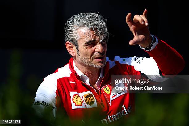 Ferrari Team Principal Maurizio Arrivabene speaks with members of the media in the paddock during previews to the Australian Formula One Grand Prix...