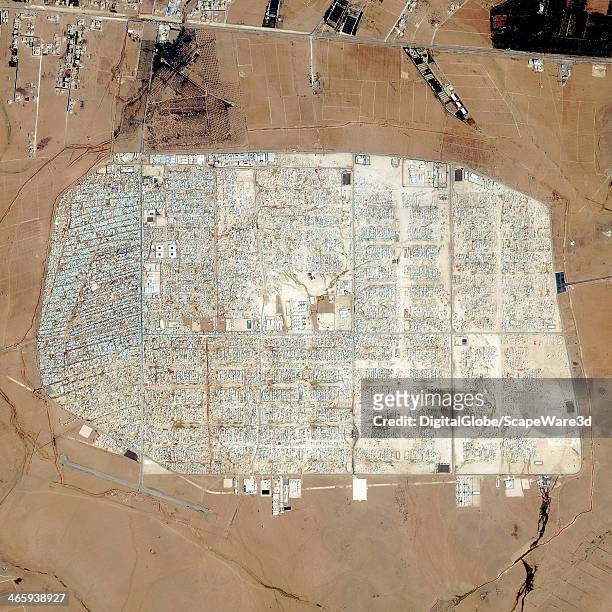 This is a DigitalGlobe via Getty Images satellite image showing the Rapid Growth of th largest camp for Syrian refugees. Imagery collected on January...
