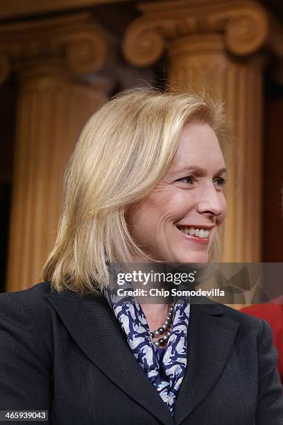 Sen. Kirsten Gillibrand participates in a news conference with other women Democratic senators to announce their support for raising the minimum wage...