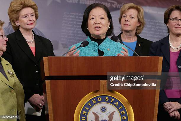 Sen. Barabara Mikulski , U.S. Sen. Debbie Stabenow , U.S. Sen. Mazie Hirono , U.S. Sen. Tammy Baldwin and U.S. Sen. Amy Klobuchar join other women...