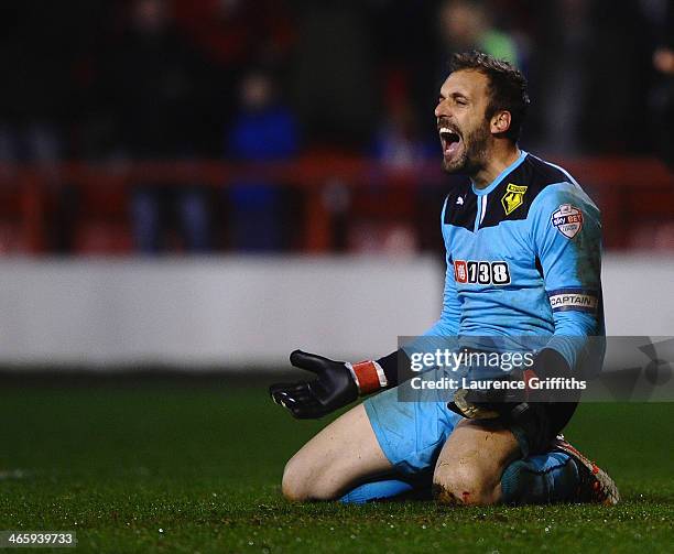 Manuel Almunia of Watford reacts to the goal during the Sky Bet Championship match between Nottingham Forest and Watford at City Ground on January...