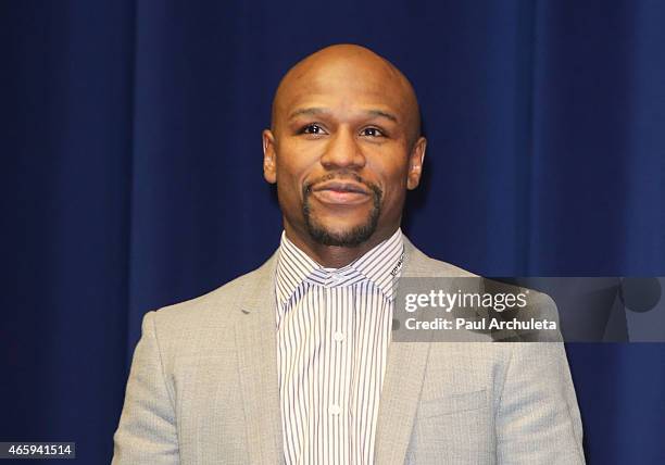 Professional Boxer Floyd Mayweather attends the press conference to announce upcoming fight with Floyd Mayweather and Manny Pacquiao at The Nokia...