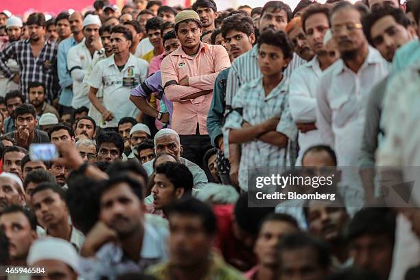 Butchers and traders attend a protest against the ban of beef organized by by the Sarv Shramik Sangh, the trade union of the Lal Nishan Party , at...