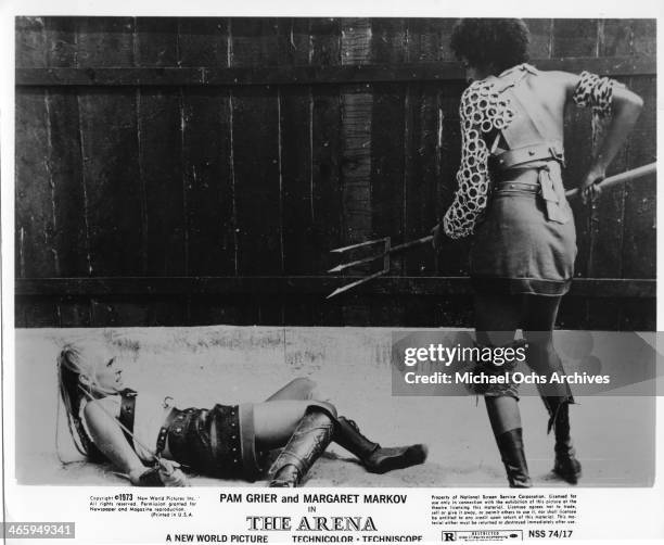 Actresses Pam Grier and Margaret Markov in a scene from the movie "The Arena" which was released on January 15, 1974.