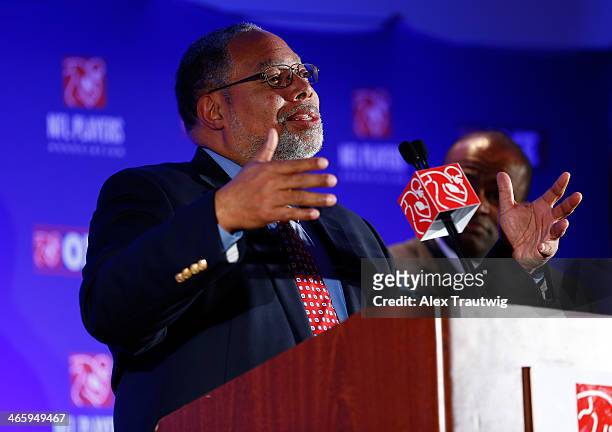 Lonnie Bunch, Director of the National Museum of African American History and Culture, speaks during an NFLPA press conference prior to Super Bowl...