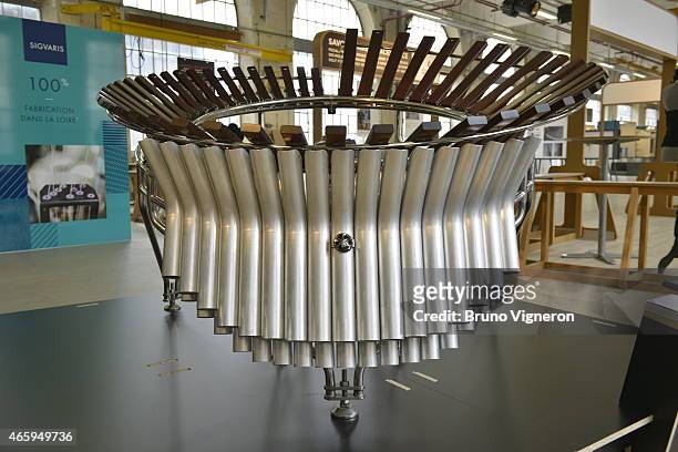 Marimba 'Fujin' is displayed during the Biennale International Design Saint-Etienne 2015 on March 11, 2015 in Saint-Etienne, France. This marimba is...