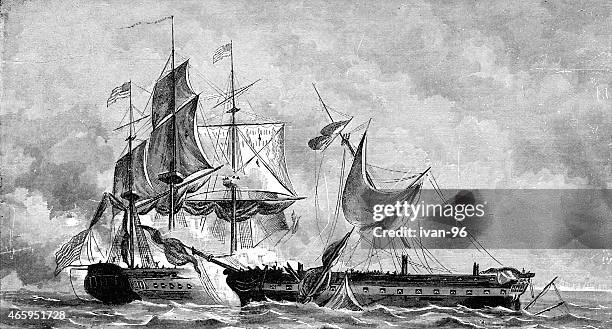 capture of the guerriere by the constitution - sinking ship stock illustrations