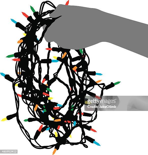 hand holding string of lights silhouette - tangled stock illustrations