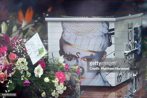 The coffin of Visage star Steve Strange at All Saints Church on March 12, 2015 in Porthcawl, Wales. Steve Strange was the lead singer of 1980s pop...
