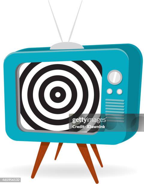 retro blue tv with black and white spiral screen - vintage television white background stock illustrations