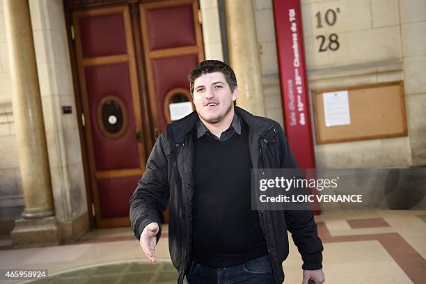 Alexandre Gabriac, former leader of the Jeunesses Nationalistes, a French far-right movement dissolved in 2013, arrives at the Paris courthouse on...