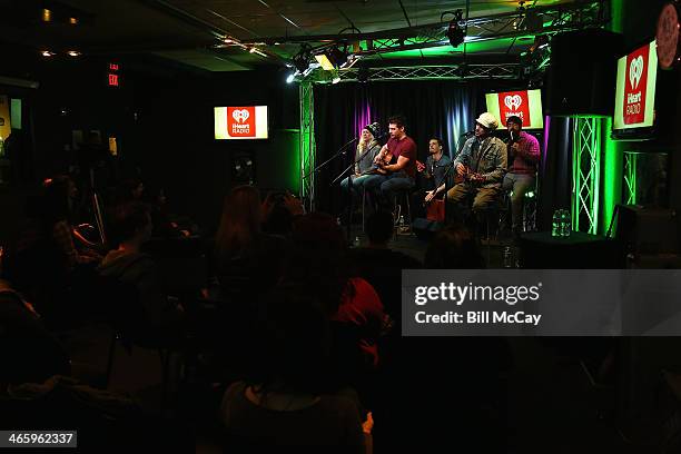 Sarah Blackwood, Ryan Marshall, Joel Cassady, Gianni Luminati and Mike Taylor of Walk Off The Earth perform at Radio 104.5 Performance Theater...