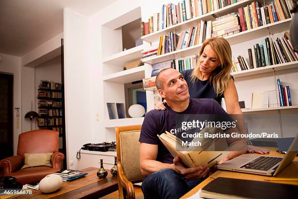 Economist and Finance Minister for the Greek government, Yanis Varoufakis is photographed at his home with his wife Danae Stratou a visual artist for...