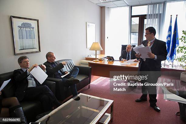 Economist and Finance Minister for the Greek government, Yanis Varoufakis is photographed for Paris Match at the European Parliament in Brussels. He...