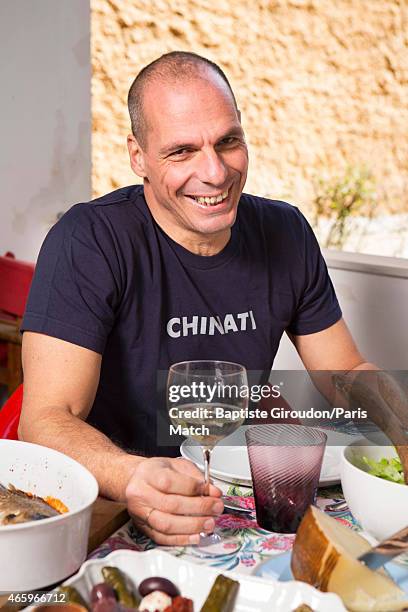 Economist and Finance Minister for the Greek government, Yanis Varoufakis is photographed at his home for Paris Match on March 8, 2015 in Athens,...