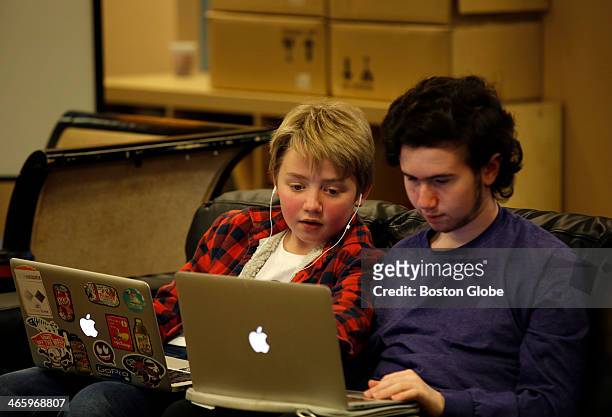 Walter George Ainsworth of Cambridge, left, and Jacob Siegel Zeserson of Melrose, prepare for the Boston University Model United Nations Conference...