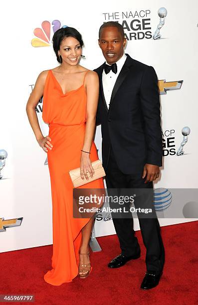 Actor Jamie Foxx and daughter Corinne Bishop arrive for the 44th NAACP Image Awards held at the Shrine Auditorium on February 1, 2013 in Los Angeles,...
