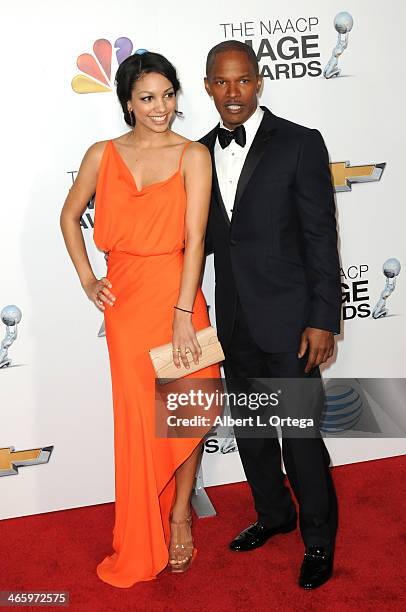 Actor Jamie Foxx and daughter Corinne Bishop arrive for the 44th NAACP Image Awards held at the Shrine Auditorium on February 1, 2013 in Los Angeles,...