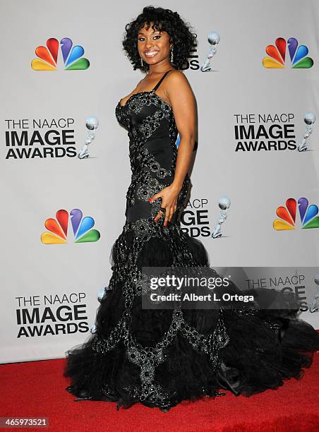 Actress Angell Conwell poses inside the press room of the 44th NAACP Image Awards held at the Shrine Auditorium on February 1, 2013 in Los Angeles,...