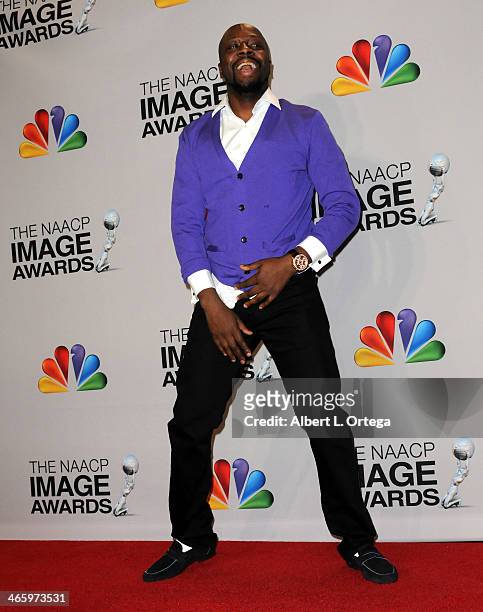 Musician Wyclef Jean poses inside the press room of the 44th NAACP Image Awards held at the Shrine Auditorium on February 1, 2013 in Los Angeles,...