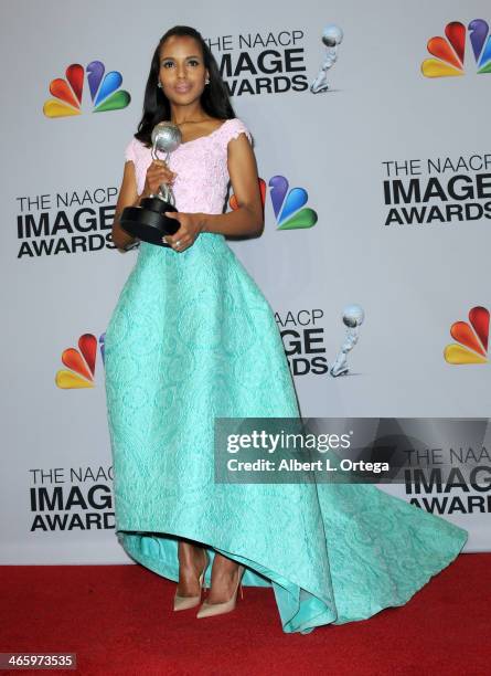 Actress Kerry Washington poses inside the press room of the 44th NAACP Image Awards held at the Shrine Auditorium on February 1, 2013 in Los Angeles,...