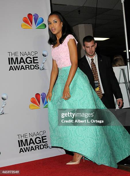 Actress Kerry Washington poses inside the press room of the 44th NAACP Image Awards held at the Shrine Auditorium on February 1, 2013 in Los Angeles,...