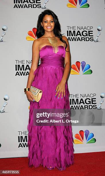 Model Claudia Jordan poses inside the press room of the 44th NAACP Image Awards held at the Shrine Auditorium on February 1, 2013 in Los Angeles,...