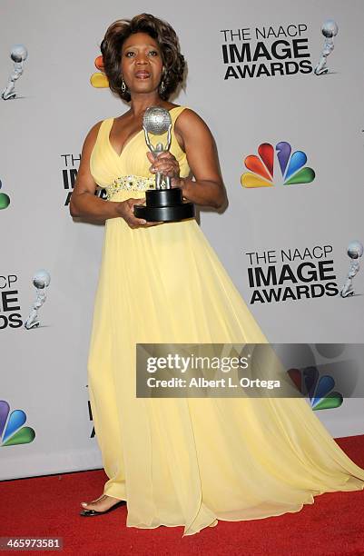 Actress Alfre Woodard poses inside the press room of the 44th NAACP Image Awards held at the Shrine Auditorium on February 1, 2013 in Los Angeles,...