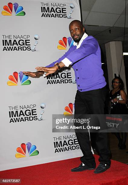 Musician Wyclef Jean poses inside the press room of the 44th NAACP Image Awards held at the Shrine Auditorium on February 1, 2013 in Los Angeles,...