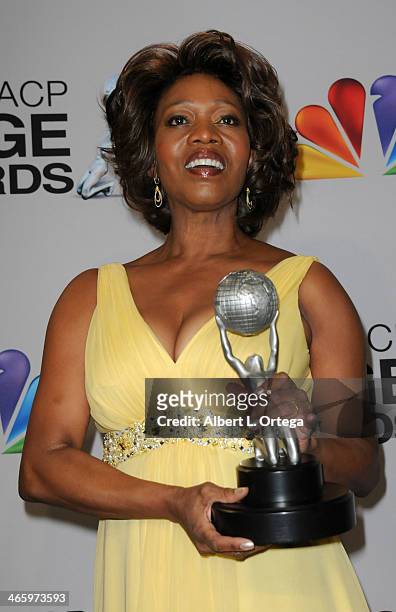 Actress Alfre Woodard poses inside the press room of the 44th NAACP Image Awards held at the Shrine Auditorium on February 1, 2013 in Los Angeles,...