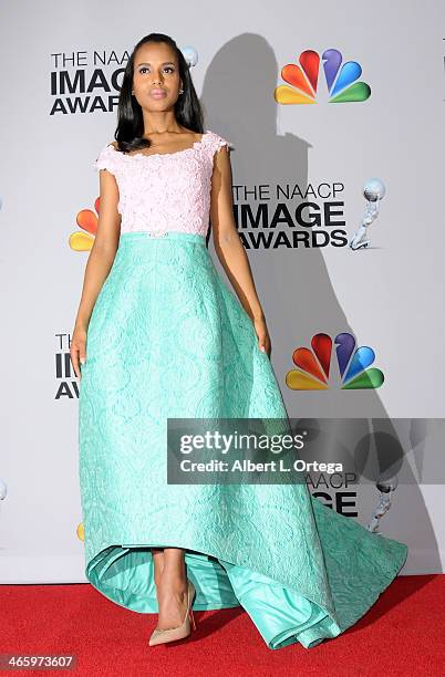 Actress Kerry Washington poses inside the press room of the 44th NAACP Image Awards held at the Shrine Auditorium on February 1, 2013 in Los Angeles,...