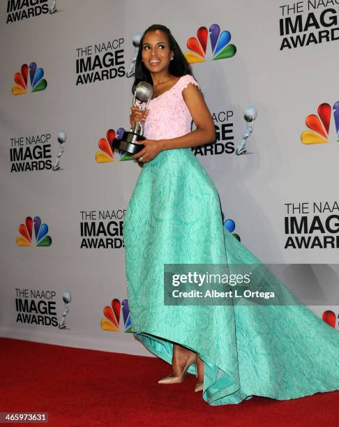 Actress Kerry Washington poses inside the press room of the 44th NAACP Image Awards held at the Shrine Auditorium on February 1, 2013 in Los Angeles,...