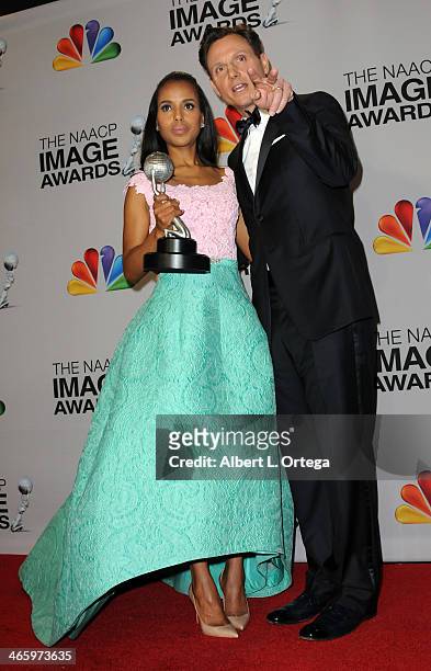 Actress Kerry Washington and actor Tony Goldwyn pose inside the press room of the 44th NAACP Image Awards held at the Shrine Auditorium on February...