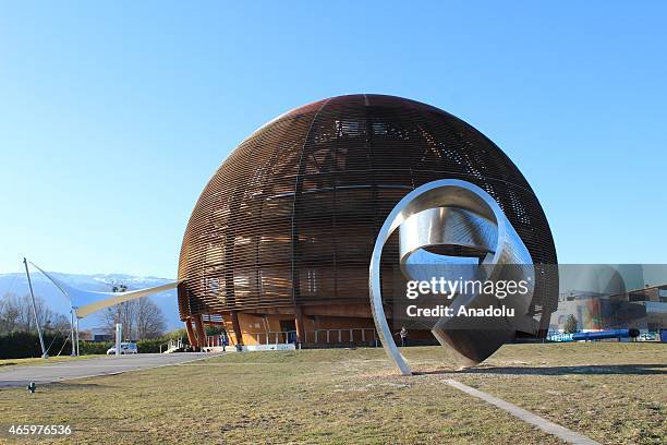 The Globe of Science and Innovation is seen at CERN as European Organization for Nuclear Research Director General Rolf-Dieter Heuer holds press...