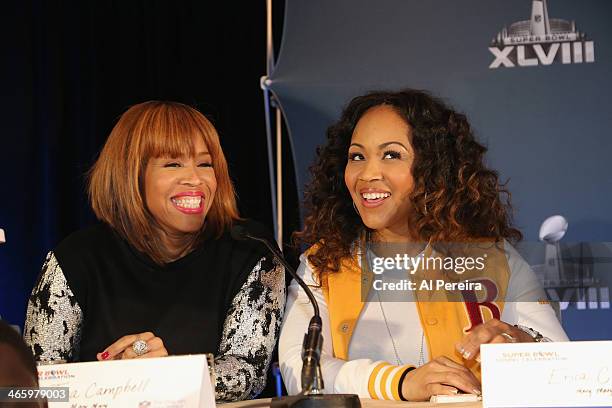 Tina Campbell and Erica Campbell of the gospel duo Mary Mary attend the Super Bowl Gospel Celebration Concert Press Conference at Super Bowl XLVIII...