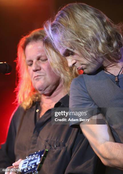 Aron Strobel and Tim Wilhelm of Muenchener Freiheit perform during a concert at Columbiahalle on January 30, 2014 in Berlin, Germany.