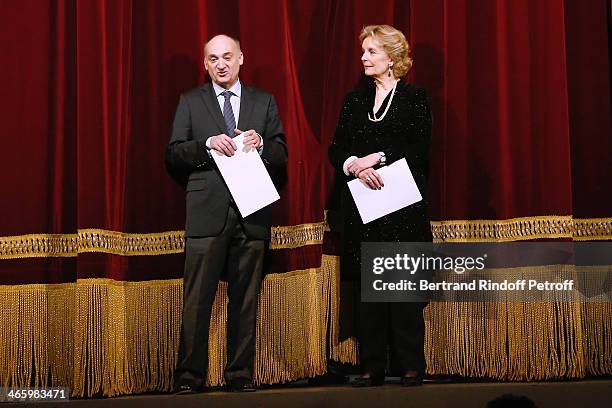 President Professor Thibault Moreau and organizer of the evening Myriam Feune de Colombi present 'Un Temps De Chien' - Theater Gala Premiere to...