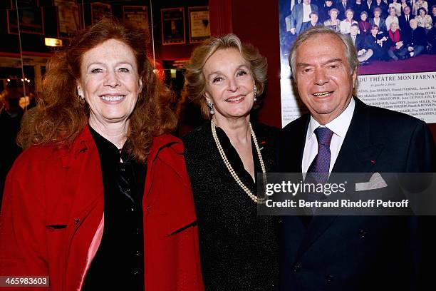 Organizer of the evening Myriam Feune de Colombi standing between Xavier Gerrand Hermes 'R) and Sydney Picasso attend 'Un Temps De Chien' - Theater...