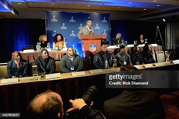 General view of atmosphere at the Super Bowl Gospel Celebration press conference at Super Bowl XLVIII Media Center, Sheraton Times Square on January...