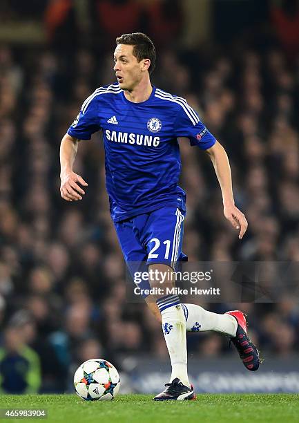 Nemanja Matic of Chelsea runs with the ball during the UEFA Champions League Round of 16, second leg match between Chelsea and Paris Saint-Germain at...