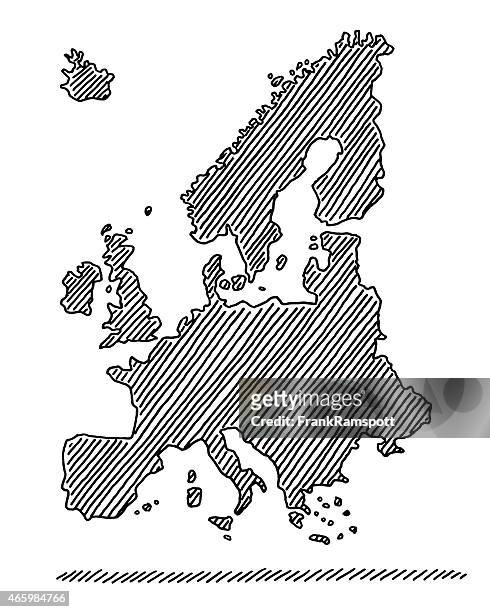 illustrazioni stock, clip art, cartoni animati e icone di tendenza di disegnati a mano nera di disegno mappa europa - europe