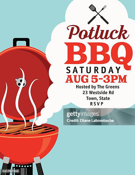 bbq invitation with smoke template - picnic stock illustrations