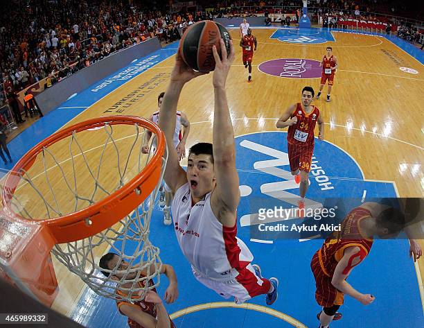 Luka Mitrovic, #9 of Crvena Zvezda Telekom Belgrade in action during the Turkish Airlines Euroleague Basketball Top 16 Date 10 game between...