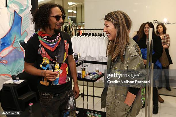 Le H and Nina Garcia, Creative Director Marie Claire attend the "Faith Connexion Street Art Tour" hosted by Saks Fifth Avenue and Marie Claire at...