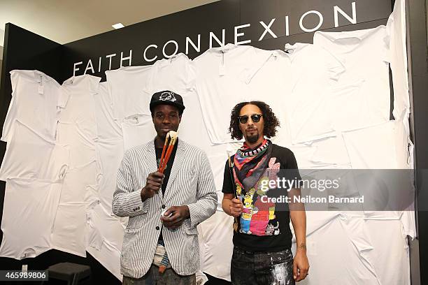 Reyz and Le H attend the "Faith Connexion Street Art Tour" hosted by Saks Fifth Avenue and Marie Claire at Saks Fifth Avenue on March 12, 2015 in New...